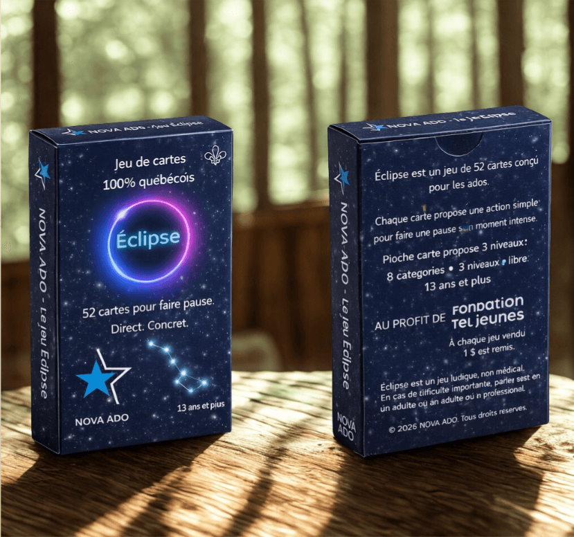 Le Jeu Éclipse - Boîte de 52 cartes pour faire pause, face avant et arrière